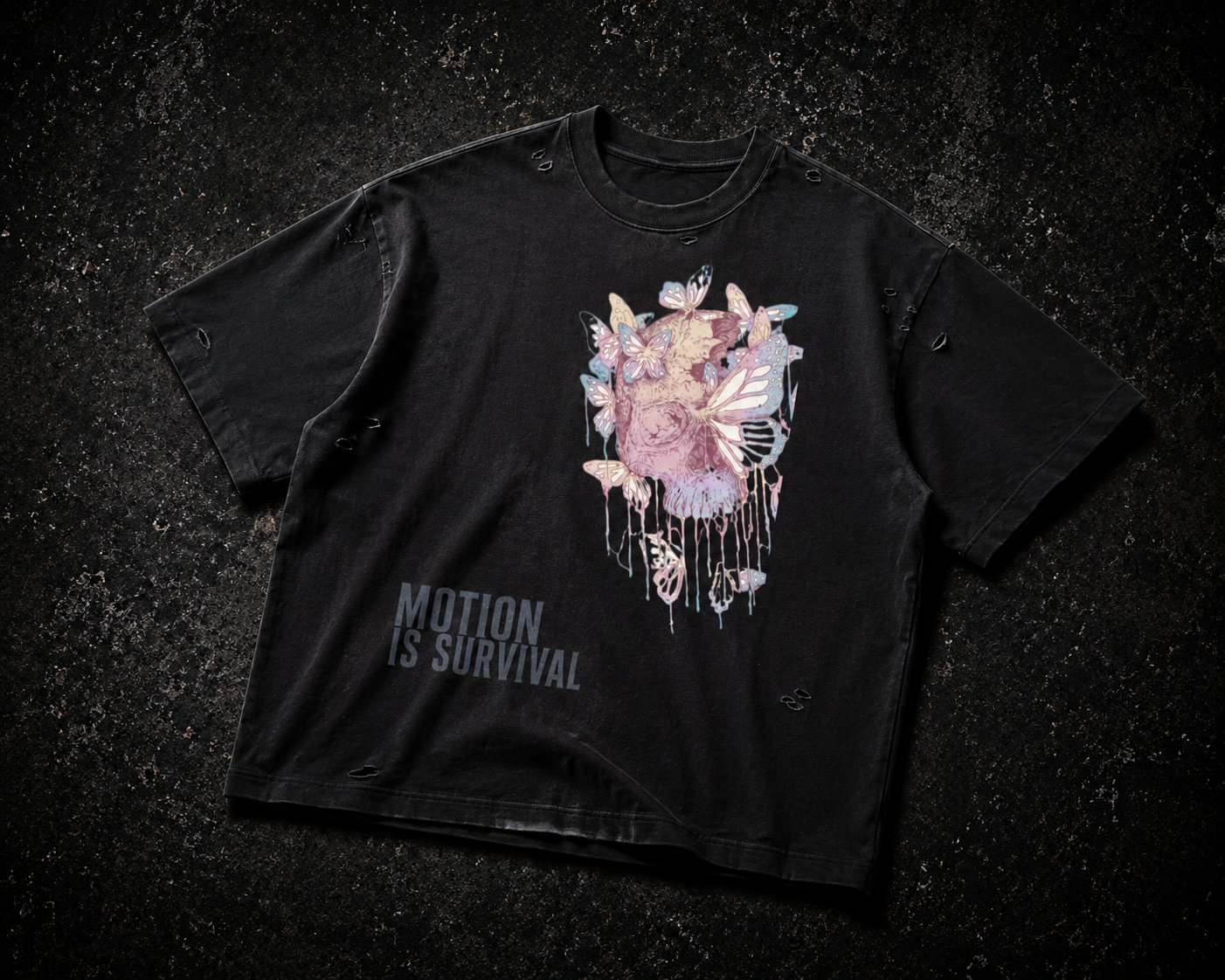 MOTION IS SURVIVAL DISTRESSED TEE