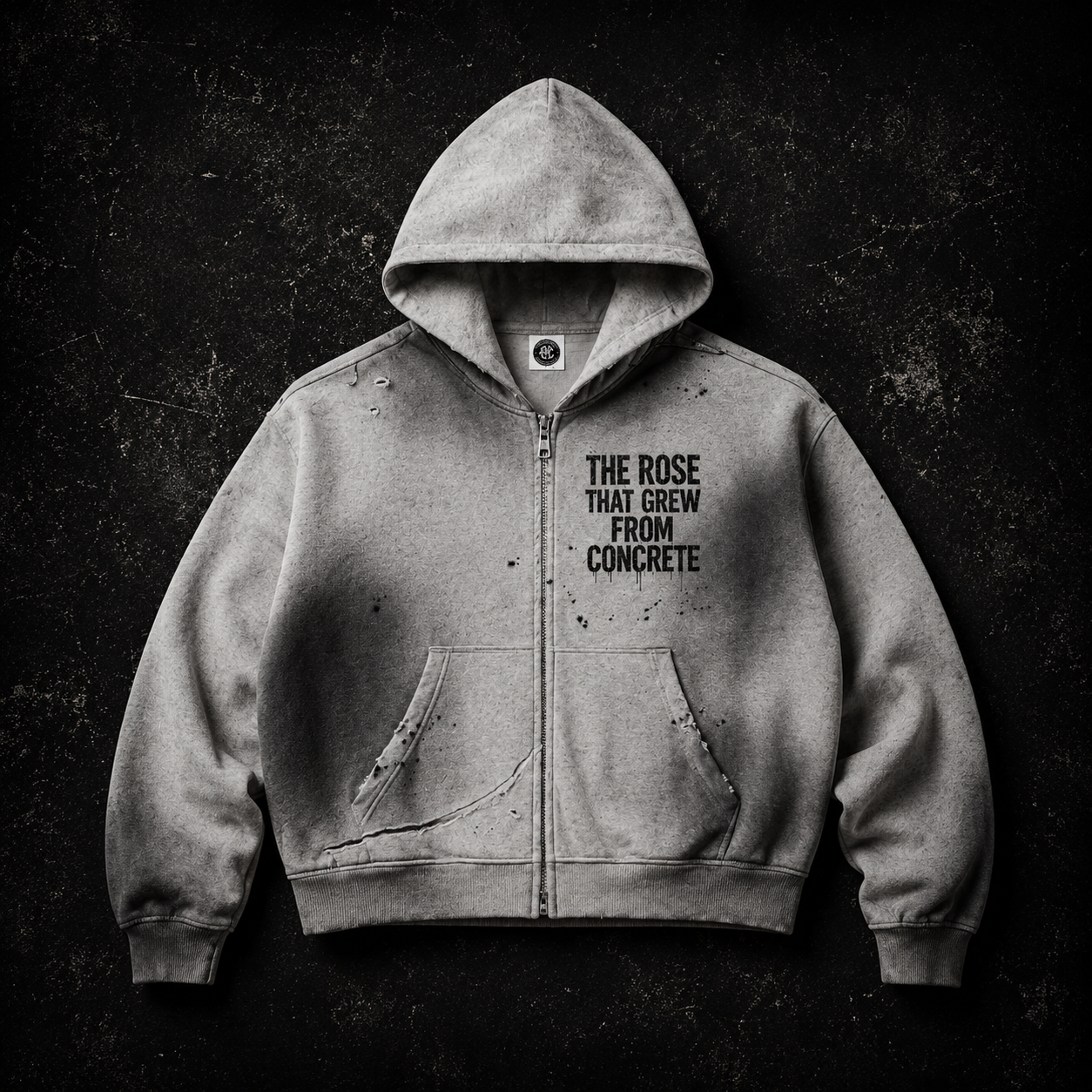 THE CONCRETE ROSE DISTRESSED HOODIE